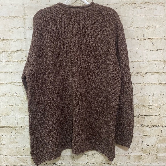 Vintage LL Bean Brown Knit Cotton Button Neck Heavy Sweater - Picture 4 of 5
